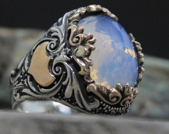 Vintage Style Moonstone Men Ring, Victorian Style Men Ring, Moonstone Jewelry Gift for Husband, Men&#39;s Fashion Ring, Gift for Boyfriend
