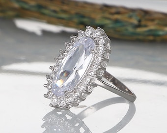 Elliptic Rose Quartz Ring: 925 Sterling Silver Engagement Jewelry
