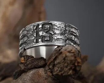 TATTOOS IN STERLING 13 リング Sterling Silver Number 13 Ring: Gothic Band Lucky Number 13 Ring