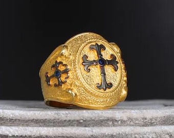 Anello con sigillo a croce medievale: argento sterling, stile cavaliere templare
