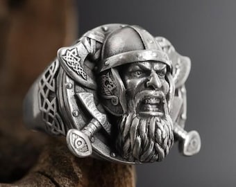 Anel de Guerreiro Viking de Prata de Lei: Joia de Mitologia Nórdica para Presente