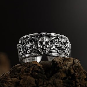 Sterling Silver Spartan Helmet Ring: Ancient Greek Warrior Jewelry
