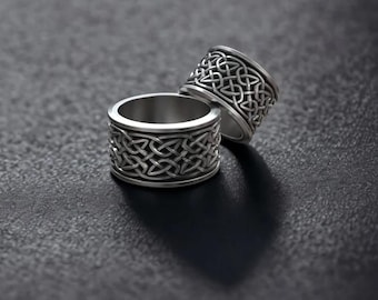 Sterling Silver Celtic Knot Ring: Wide Viking Wedding Band
