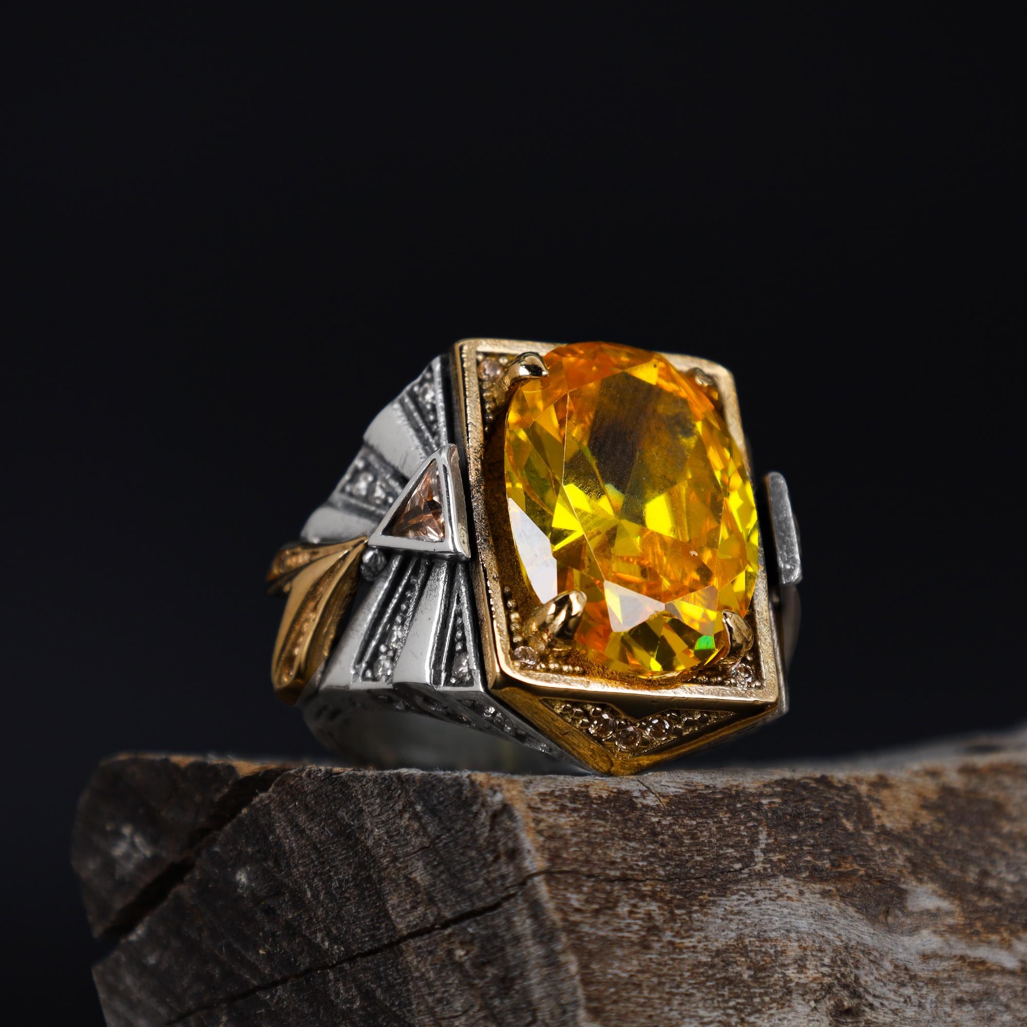 Bague En Citrine Et Argent Massif - Taille 59 - Pierre Naturelle - Marquise