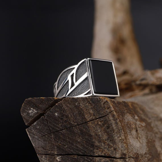 Vintage Silver Square Onxy Ring 925 Silver Square Black Onyx Ring