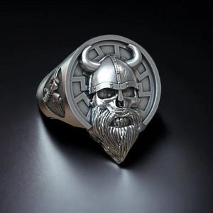 Sterling Silver Viking Skull Signet Ring: Biker Gothic Jewelry