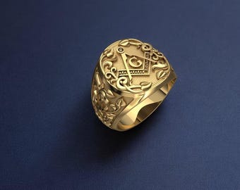 Sterling Silver Masonic Ring: Freemason Symbol, Square & Compass