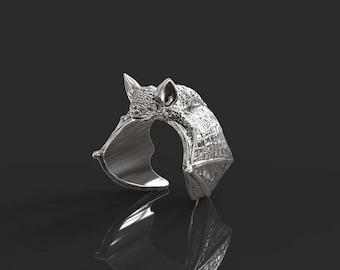 Sterling Silver Bat Ring: Gothic Vampire Jewelry, Adjustable Band