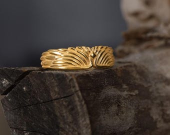 Gold Plated Sterling Silver Angel Wings Ring: Handmade Spiritual Band