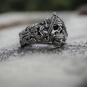 Sterling Silver Eye of Providence Skull Ring: Gothic Illuminati Symbol