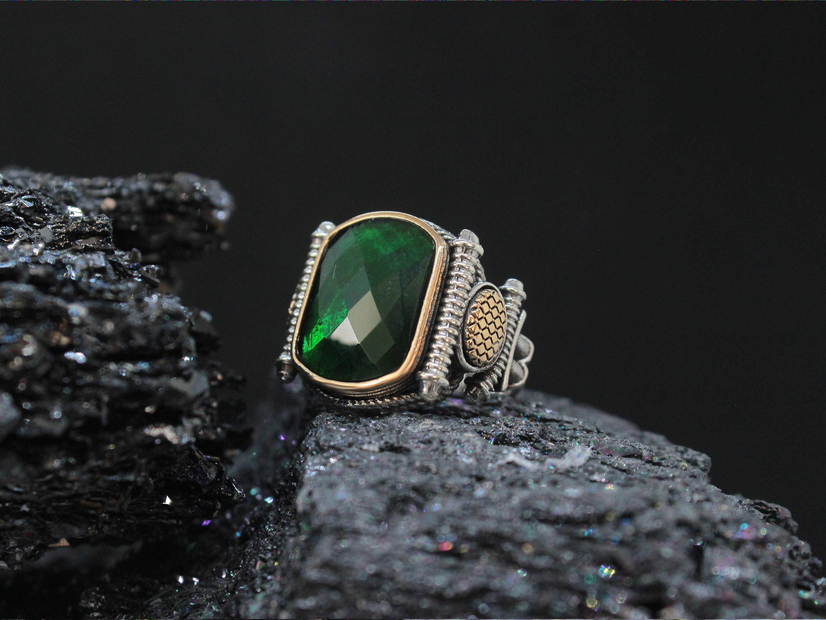 Sterling Silver Men's Ring: Green Zircon Cocktail Ring - Etsy