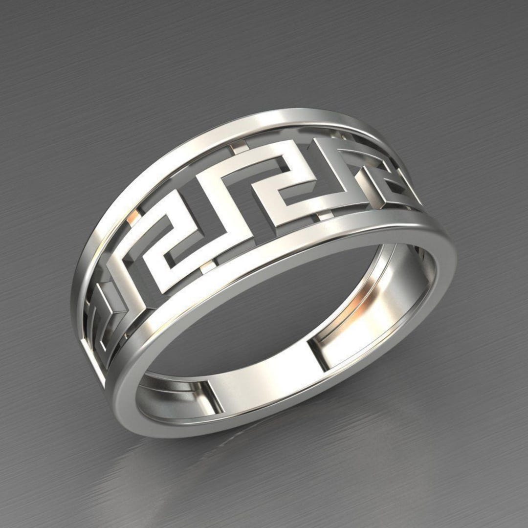 Wide Band Greek Key Ring for Men, Meander Band Ring, Minimalist Ancient ...