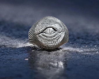 Anillo de sello de plata de ley con ojo de dragón: joyería de fantasía gótica