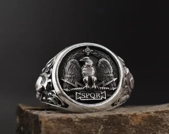 Handmade Sterling Silver SPQR Eagle Ring: Roman Legion Signet