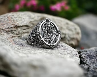 Sterling Silver Jesus Christ Ring: Christian Religious Signet