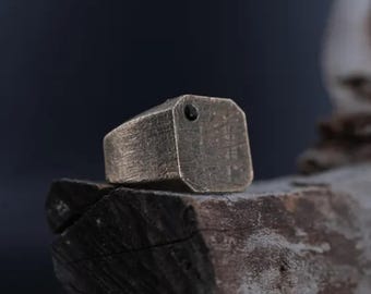 Square Sterling Silver Signet Ring: Rustic Oxidized Mens Ring