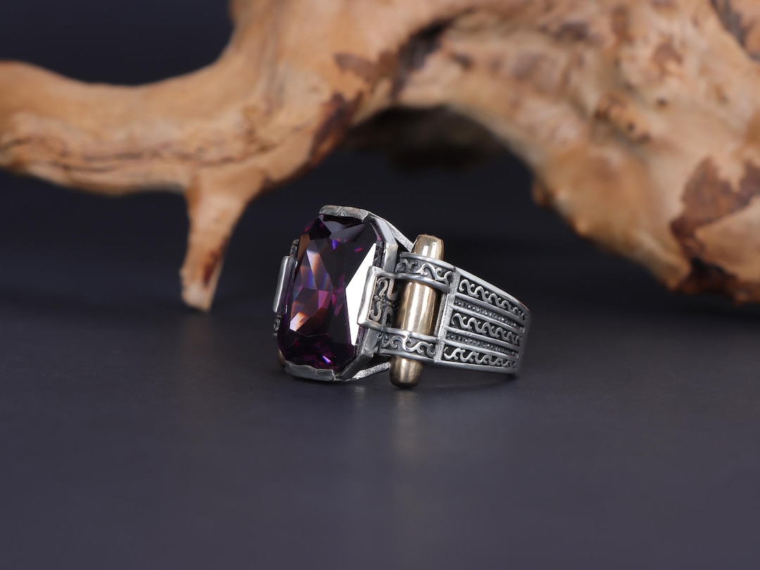 Buy Amethyst Sterling Silver Men's Ring: Engraved Ottoman Gemstone Online in India