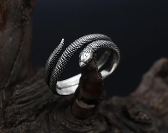 Handgemaakte 925K sterlingzilveren slangenring: Gothic Snake Wrap Ring