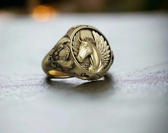 Sterling Silver Pegasus Ring: Greek Mythology Warrior Jewelry