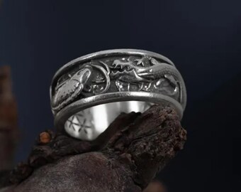 Handmade Sterling Silver Koi Fish Dragon Ring: Asian Mythology Band