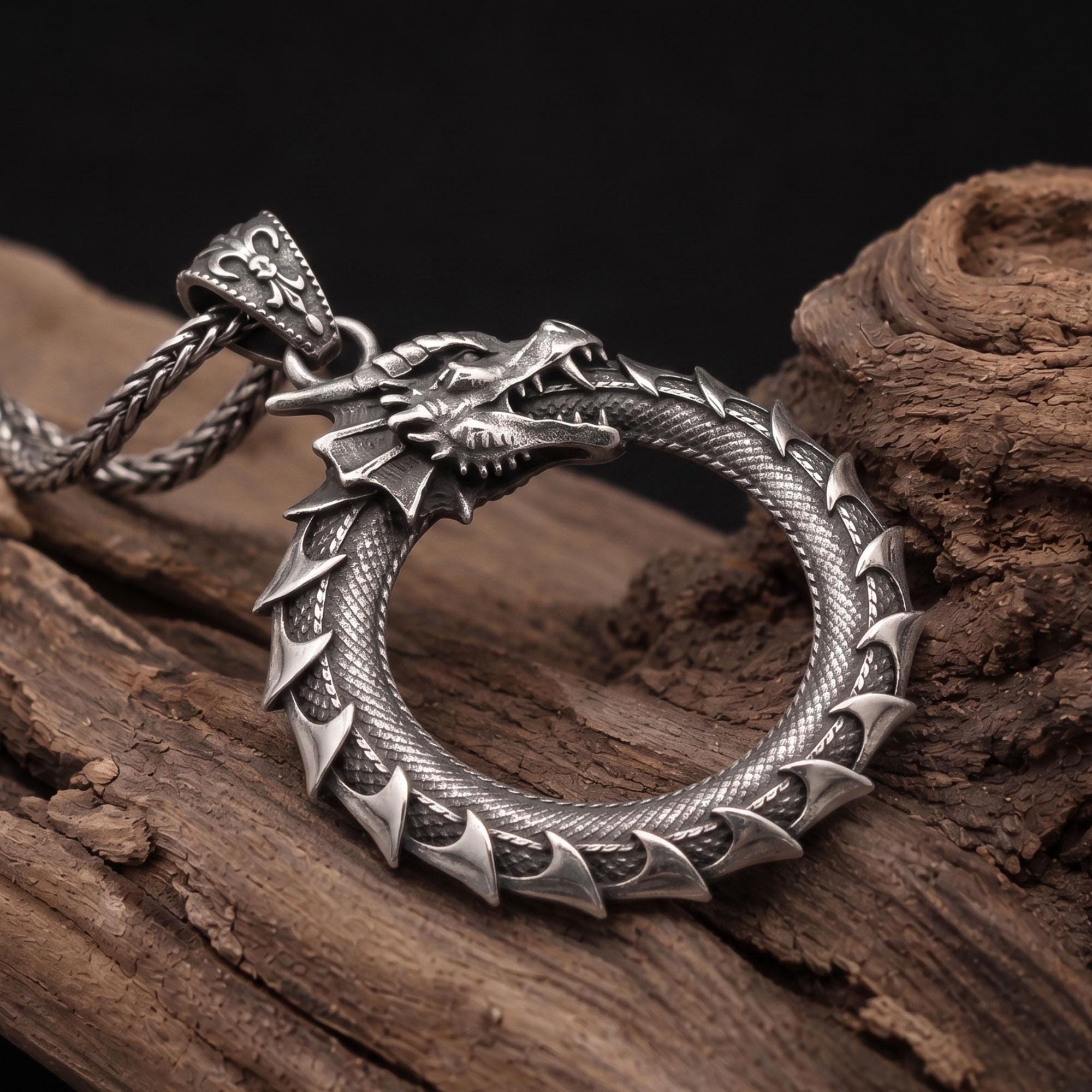 Dragon Eating Its Own Tail Necklace: 925K Sterling Silver Mythical