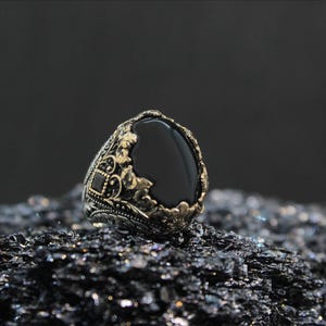 Anillo de ónix de lujo para hombres, regalo perfecto para esposo, regalo de joyería de ónix, anillo eduardiano, regalo para novio, anillo para hombres negros, joyería eduardiana