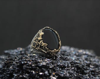 Luxury Onyx Ring for Men, Perfect Gift for Husband, Onyx Jewelry Gift, Edwardian Ring, Gift for Boyfriend, Black Men Ring, Edwardian Jewelry
