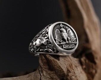 Anello con aquila SPQR in argento sterling fatto a mano: sigillo