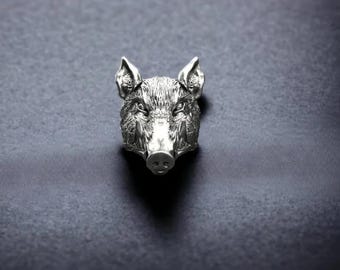 スターリングシルバー製豚の頭の指輪 - 動物モチーフのジュエリー