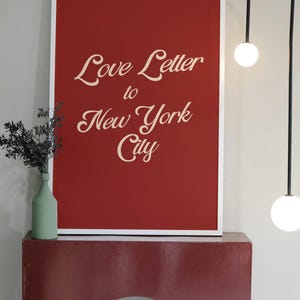 Arte mural de la ciudad de Nueva York Carta de amor a la ciudad de Nueva York Póster retro vintage rojo Decoración de la ciudad de Nueva York Impresión digital de descarga para apartamento
