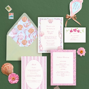 Skurrile Muscheln Hochzeit Briefpapier Vorlage: Handgezeichnete Hochzeitseinladung (Digitaler Download, bearbeitbar in Canva)