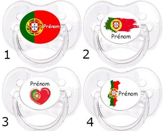 Personalized Portugal baby pacifiers with first name PAN060