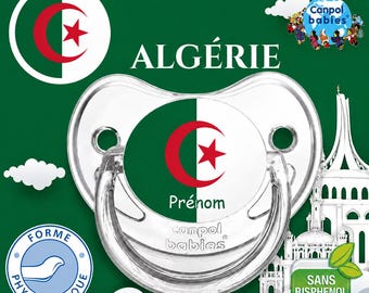 Ciuccio personalizzato per neonati proveniente dall'Algeria, confezione blister con nome.