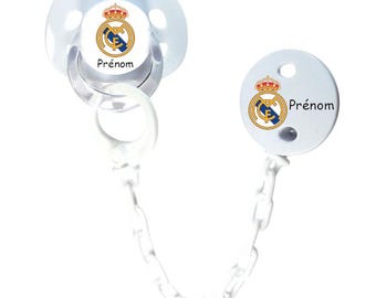 Personalized REAL MADRID pacifier and pacifier clip set with name
