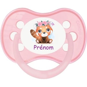 Personalized red panda baby pacifier with first name ROUX001