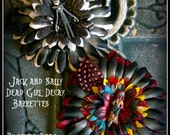 Hair Barrette: Dead Girl Decay -  Jack and Sally Tim Burton Nightmare Before Christmas Flowers Feathers Handmade Accessory