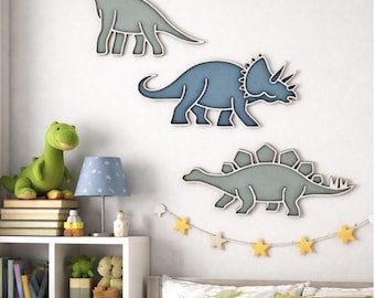 Extra Large Dinosaur Wall Decor | Wooden Dino Wall Plaques Set | Nursery Wall Art | Kids Room Decor | Dinosaur Bedroom