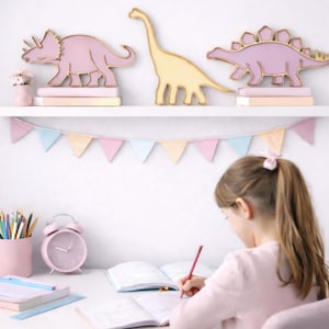 Lot de 3 décorations murales dinosaures en bois rose dinosaures pour fille chambre de fille