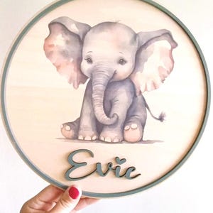 Personalised Wooden elephant wall plaque door sign children&#39;s room kids room amimal theme nursery wall decor name sign playroom decor