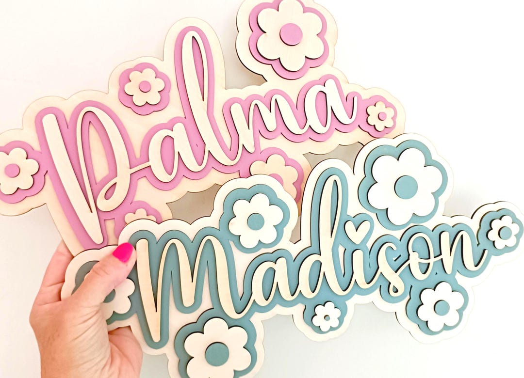 Name Sign Girl Rustic Rectangular Personalized Wooden Flower Name Sign: Girl's Room Decor - Etsy
