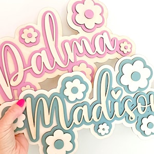 Personalised wooden flower name sign girls name plaque girls wall plaque girls door plaque personalised gifts girl gift playroom door sign