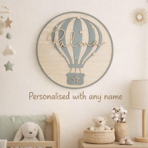 Personalisiertes Kinderzimmer-Zeichen | Heißluftballon-Wand-Dekor | Jungen Raum Dekor | Benutzerdefinierte Namenstafel | Baby-Dusche-Geschenk | Baby Mädchen Zimmer Dekoration