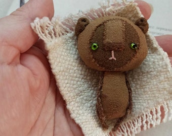 Pocket Teddy Bear toy. Handmade small unique gift. Blythe Toy. Plush toy in box.