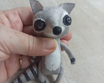 Pocket Racoon toy. Handmade small unique gift. Blythe Toy. Plush toy in box.