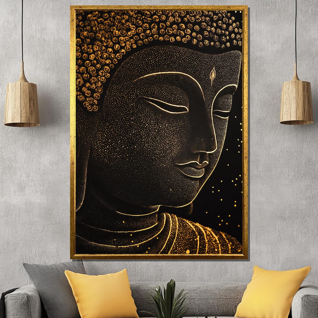 Golden Buddha Canvas Painting, Zen Wall Art Decor, Spiritual Home Gift ...