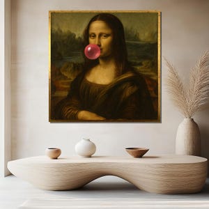 Timeless icon with a twist – Funny Mona Lisa canvas painting, ready to hang, gift for art lovers, quirky modern wall decor