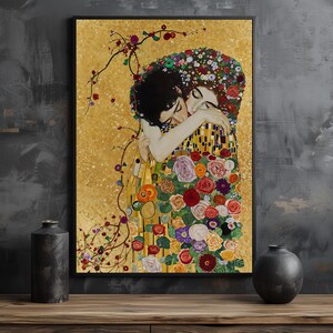Gustav Klimt Canvas Painting the Embrace Romantic Expression With Gold