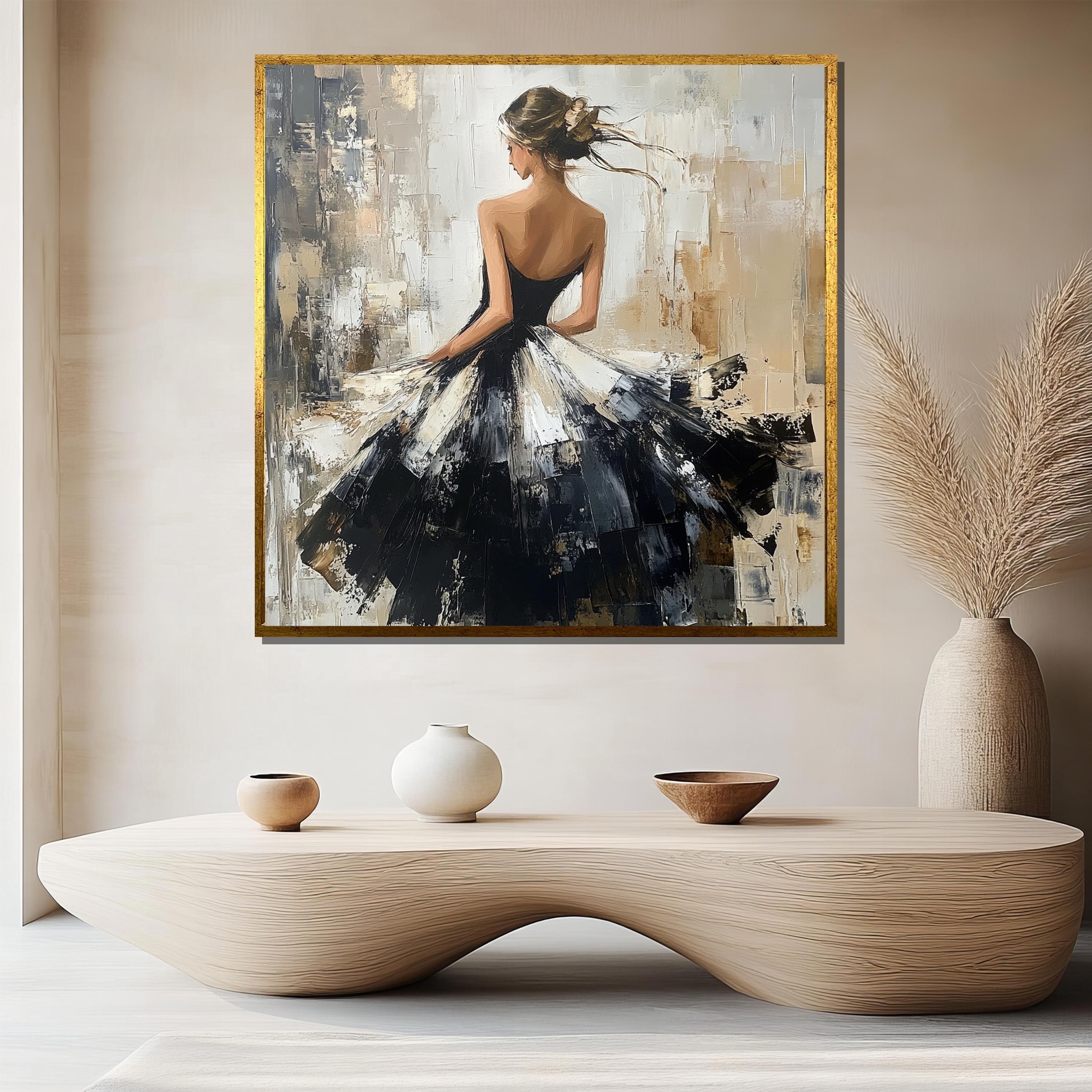 Elegant Ballerina Canvas Painting - Abstract Woman in Flowing Dress - Modern Impressionist Wall Art - Luxury Home Decor