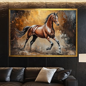 Running Horse Canvas Painting Elegant Animal Wall Art Modern Farmhouse Decor Equestrian Gift Large Horse Artwork