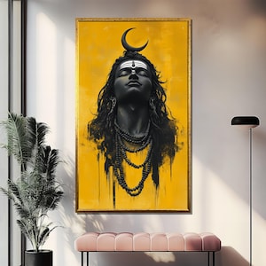 Lord Shiva Canvas Painting, Hindu Spiritual Wall Art, Divine Meditation Artwork, Large Indian God Print, Sacred Home Decor, Religious Gift